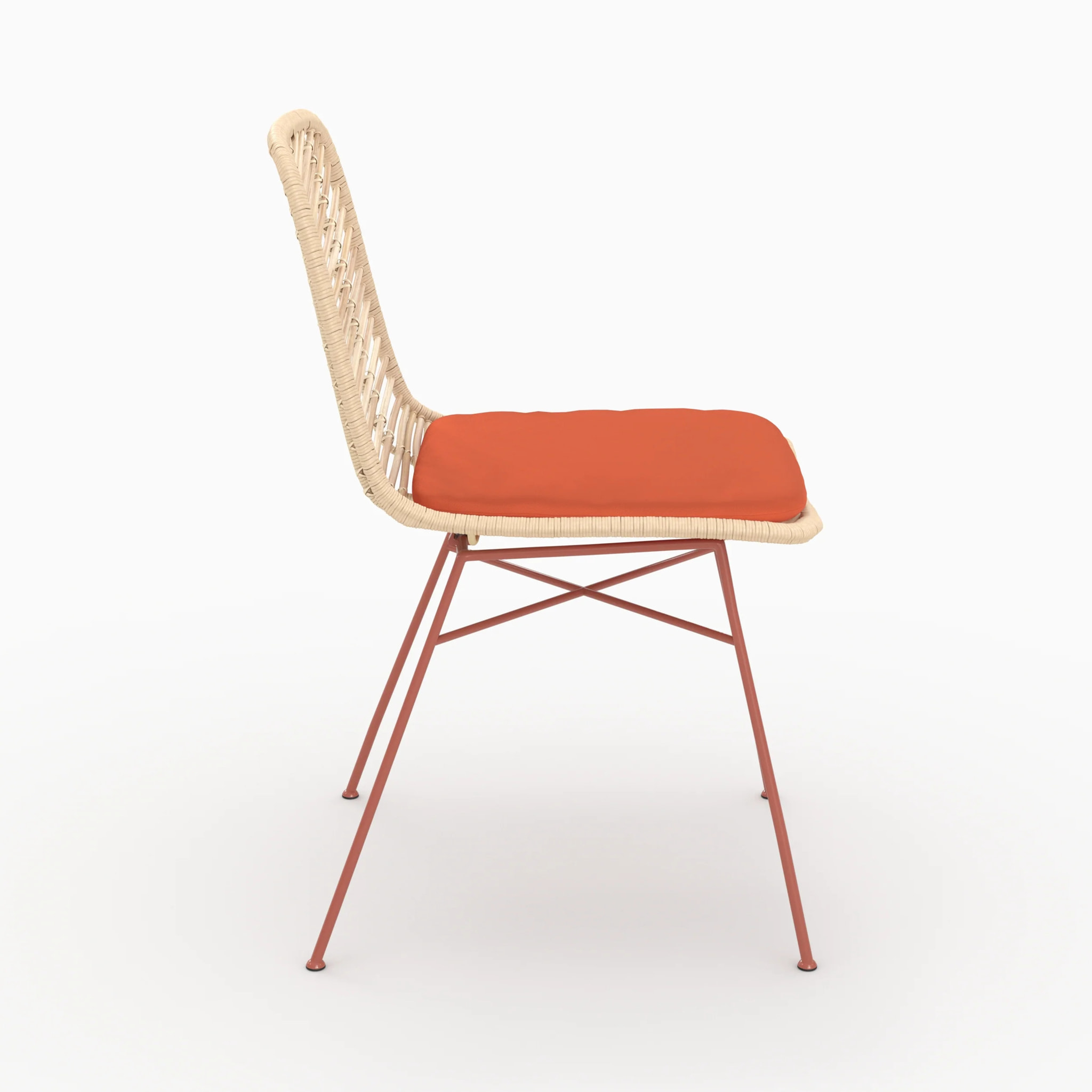 Lot de 2 chaises en rotin et tissu orange vermillon  - Tamara