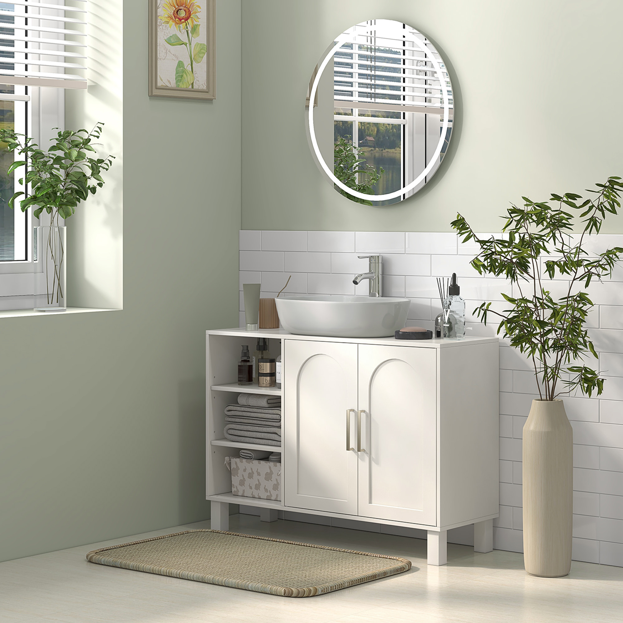 Mueble bajo Lavabo Mueble de Lavabo con Pie Mueble de Baño Moderno con 2 Puertas y Estantes Ajustables 90x30x63 cm Crema