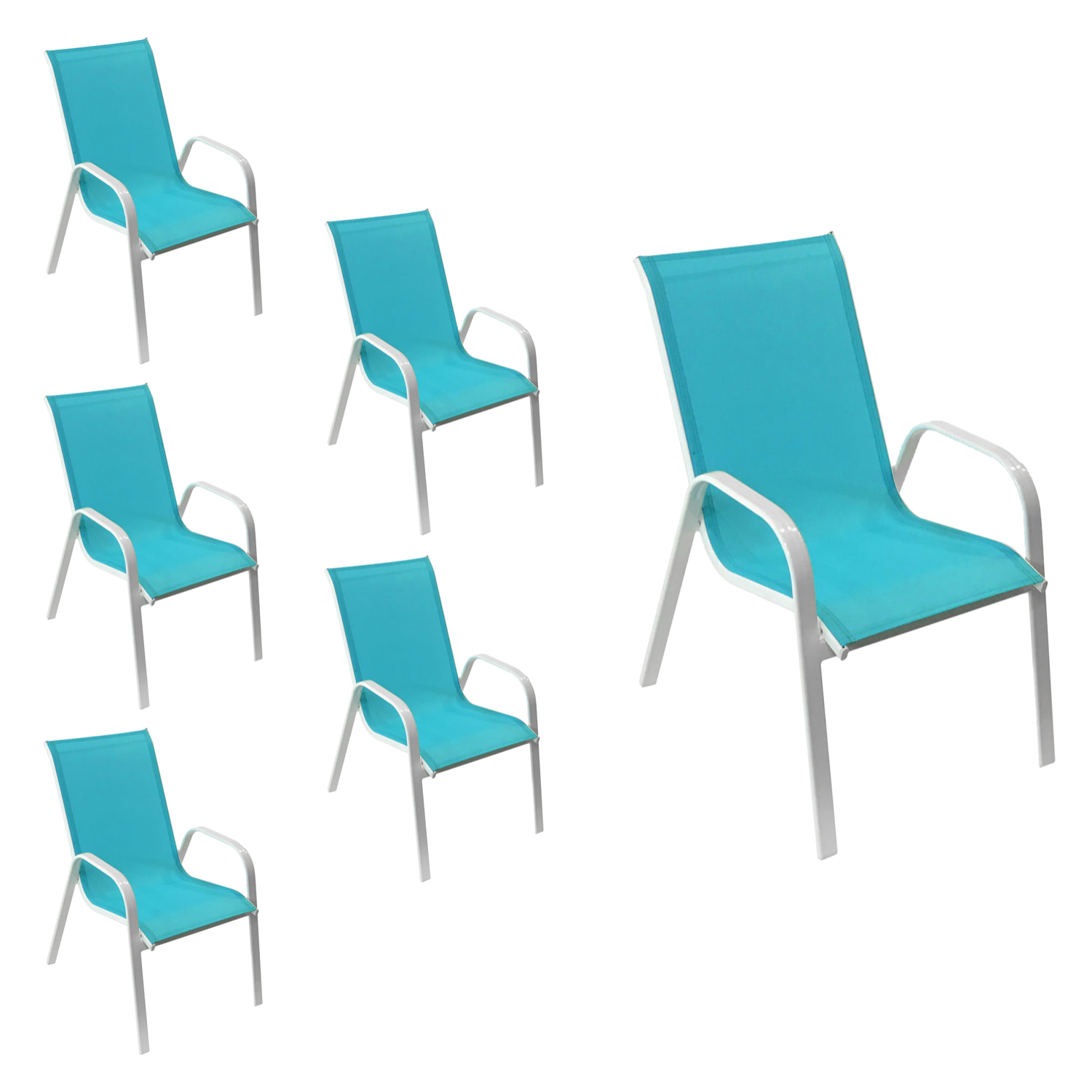 Lot de 6 chaises MARBELLA en textilène bleu - aluminium blanc