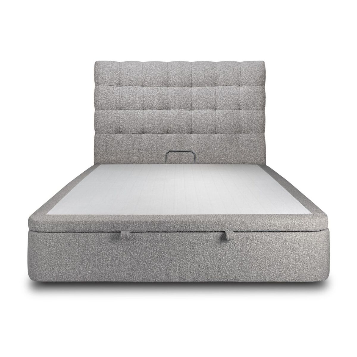 Lit avec sommier et tête de lit capitonnée - Tissu bouclette au style chic - Adapté à tous les matelas, montage rapide - Rangement XXL