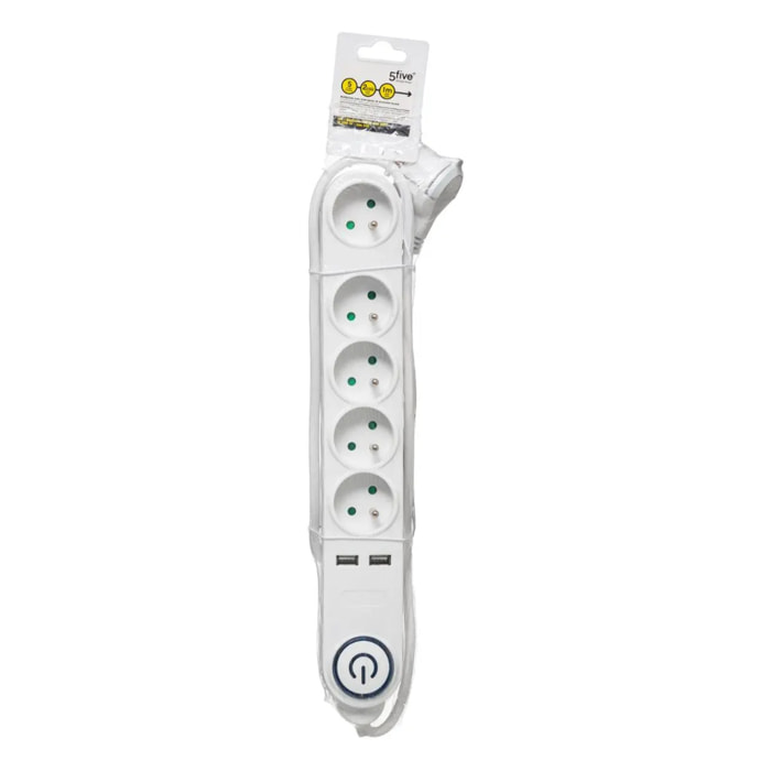 Multiprise 5 prises avec terre et 2 prises USB