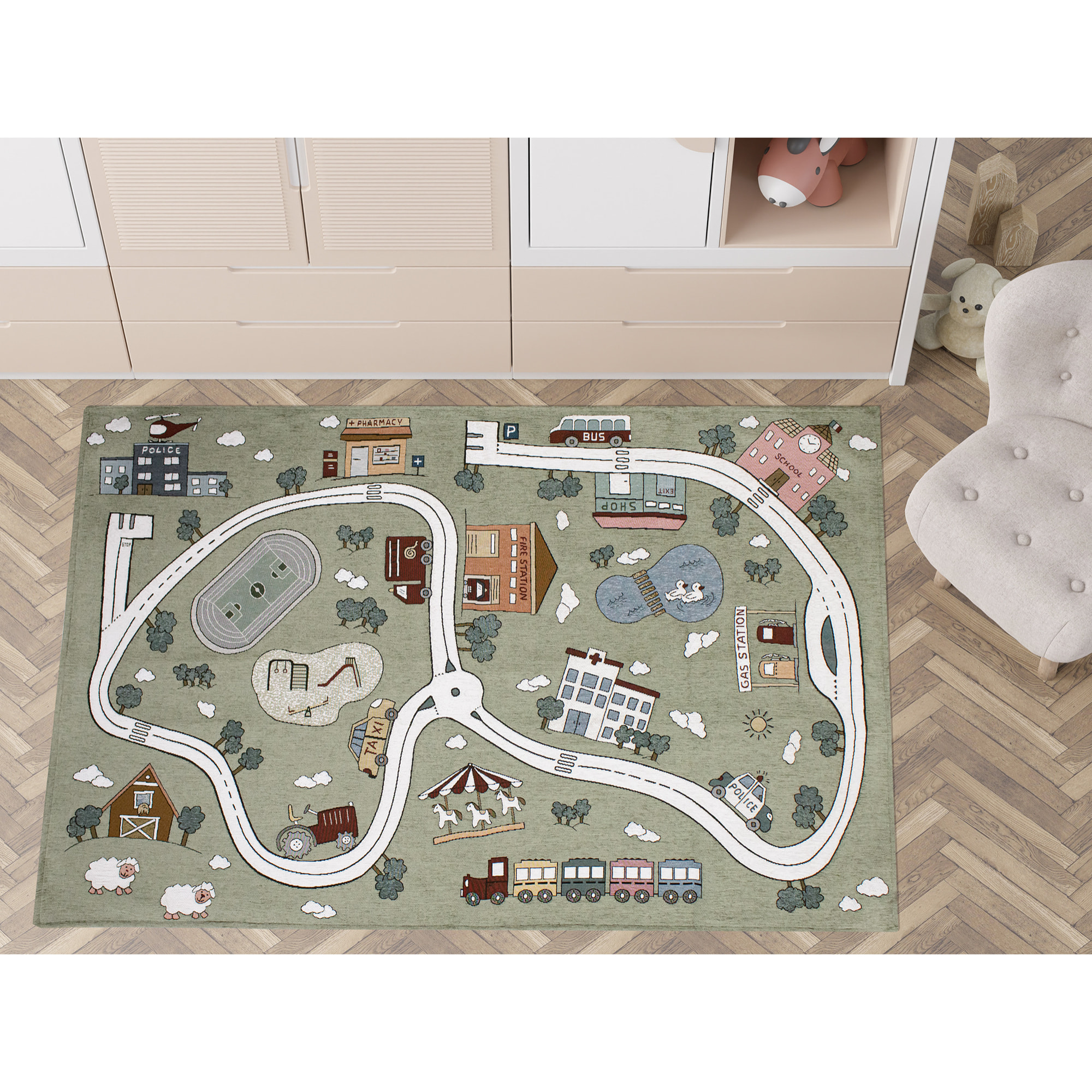 TAPPETO CAMERETTA DIS.PISTA AZZURRO TOPAZIO 115X175 CM CON ANTISCIVOLO MADE IN ITALY