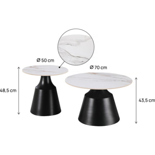 Lot de 2 tables basses gigognes en céramique "Vulca" - 70 x 70 x 43 cm - Blanc