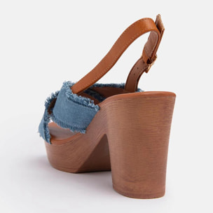 Zoccolo con fascia in jeans incrociata - AZZURRO