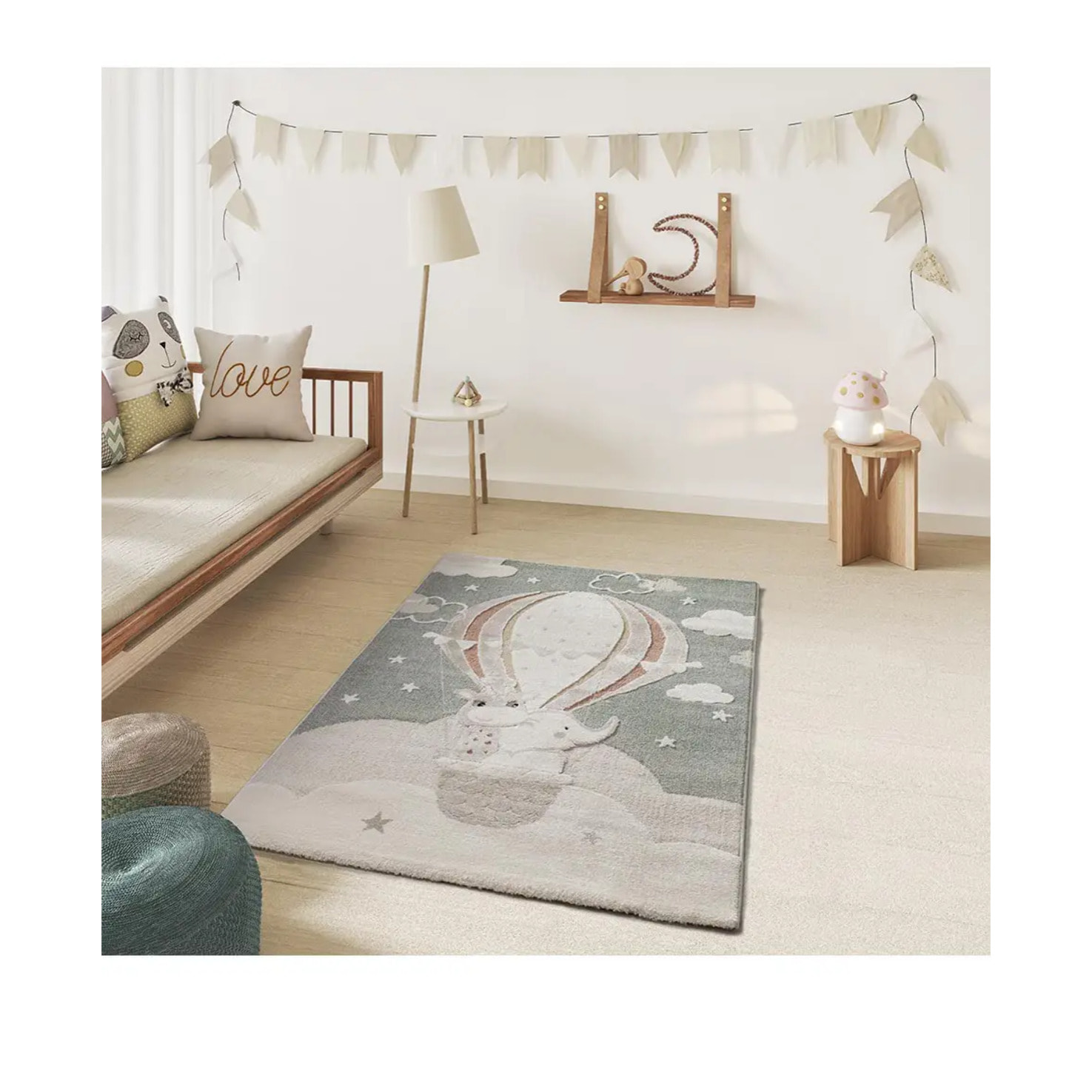 CLOWN Alfombra infantil con animales en globo, 120x170 cm