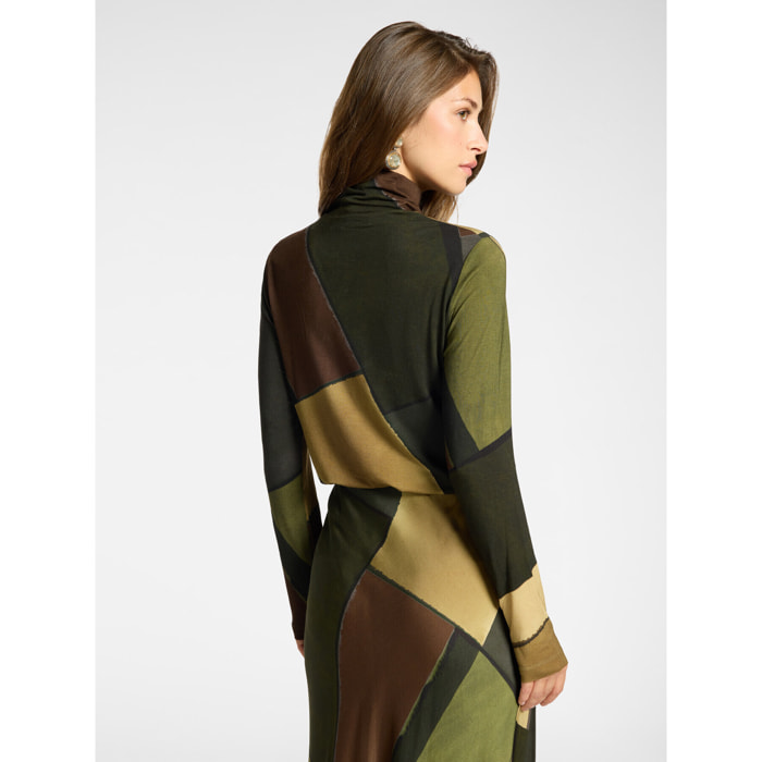 Elena Mirò - T-shirt dolcevita viscosa stampata - Verde militare