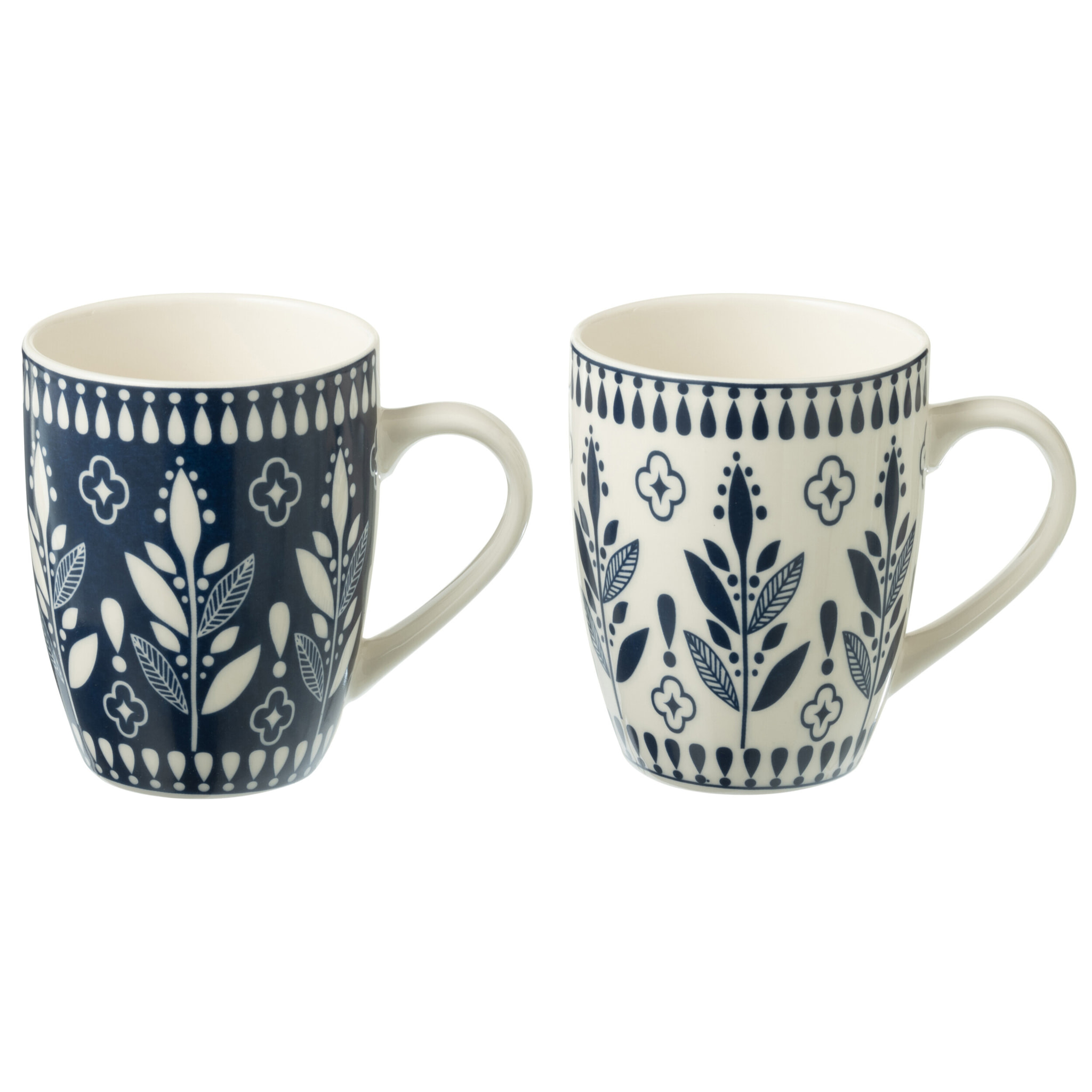J-Line tasse Feuilles - céramique - bleu/blanc - boîte de 2