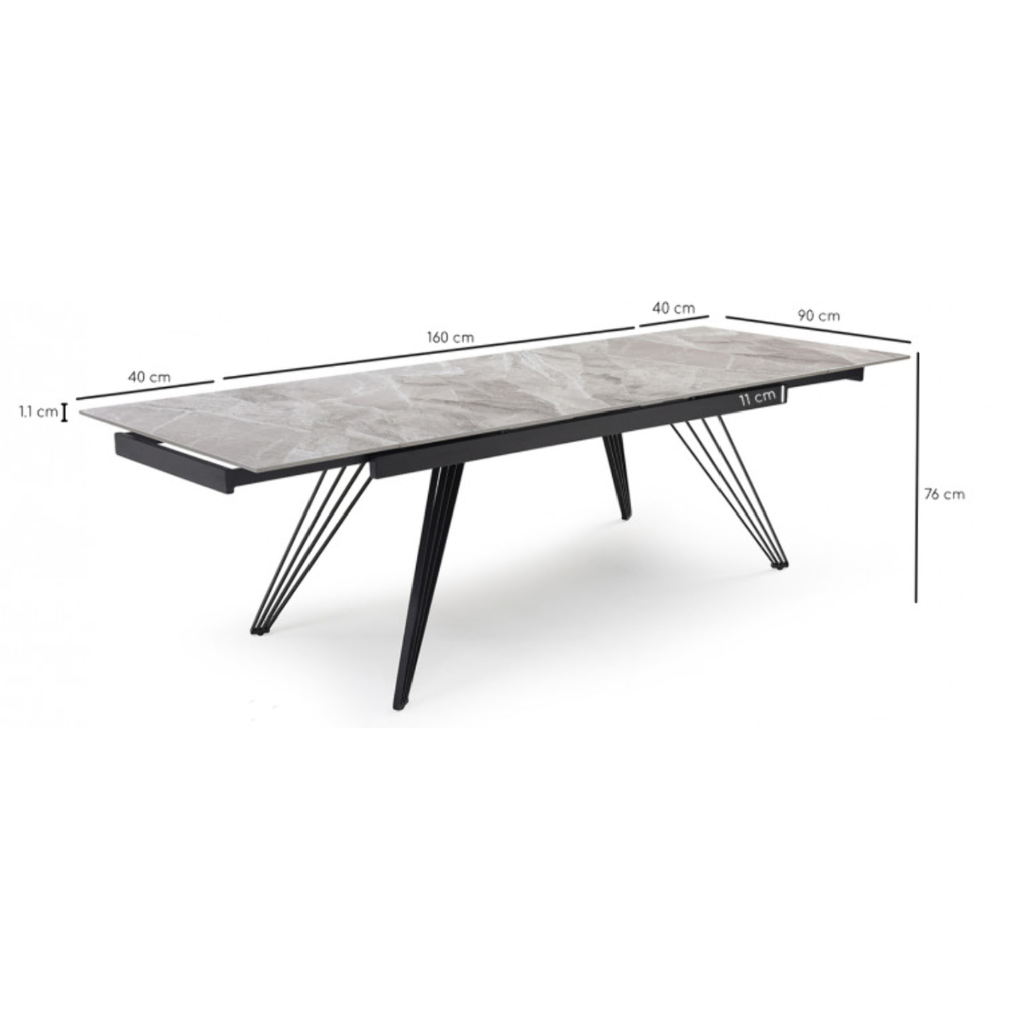 Table extensible en céramique gris brillant L160/240cm - 9 piètements - UNIK