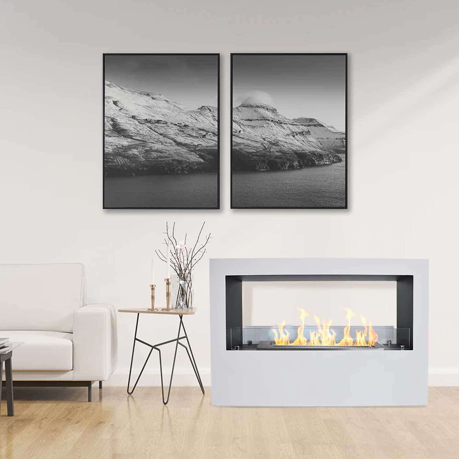 Giotto - Camino a bioetanolo da terra per interno ed esterno 100x30xH70 cm, colore bianco