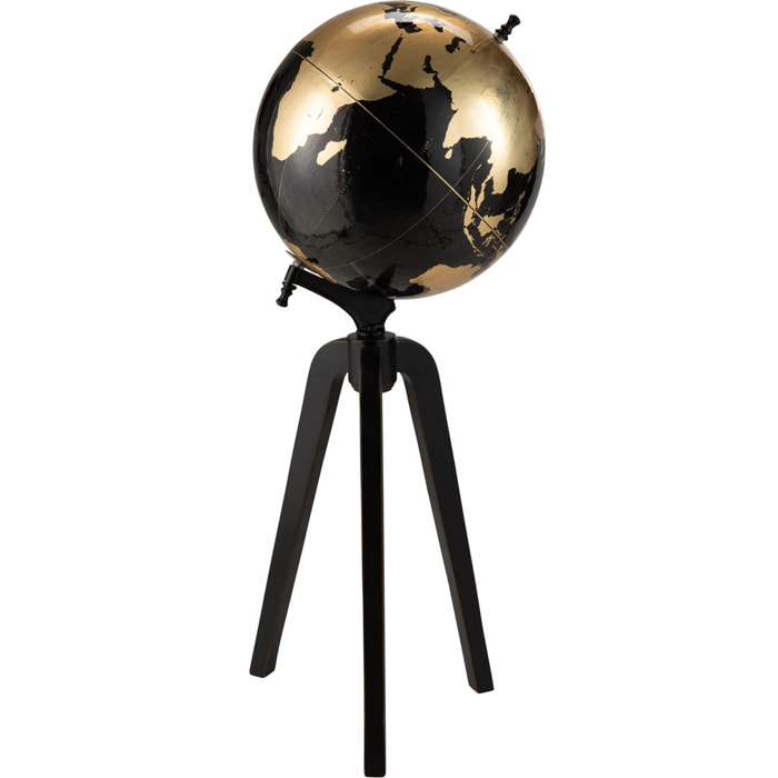 J-Line globe terrestre sur pied - bois - noir/or