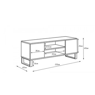 Mobile porta tv con 2 ante e 1 ripiano centrale, Credenza con piedini in metallo, Buffet da soggiorno in stile industrial, cm 155x40h49, colore Acero e Nero