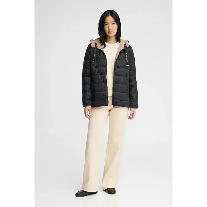 Chaqueta reversible Agueda negra y marrón claro con logo Polo Club