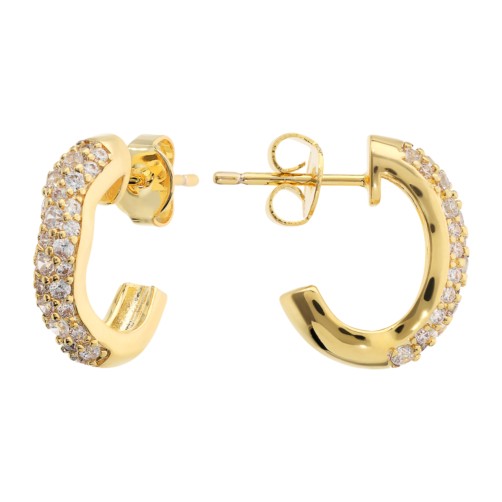 Orecchini a Lobo Onda placcati Oro Giallo 18Kt con Pavé di Cubic Zirconia