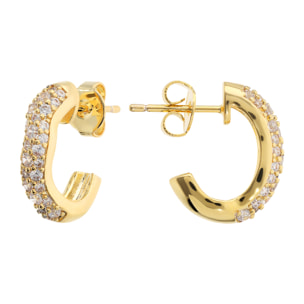Orecchini a Lobo Onda placcati Oro Giallo 18Kt con Pavé di Cubic Zirconia