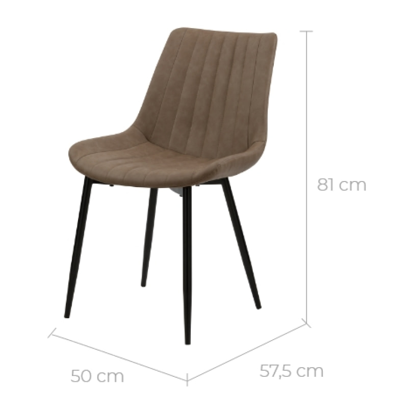 Lot de 2 chaises en cuir synthétique taupe et métal noir - Killi
