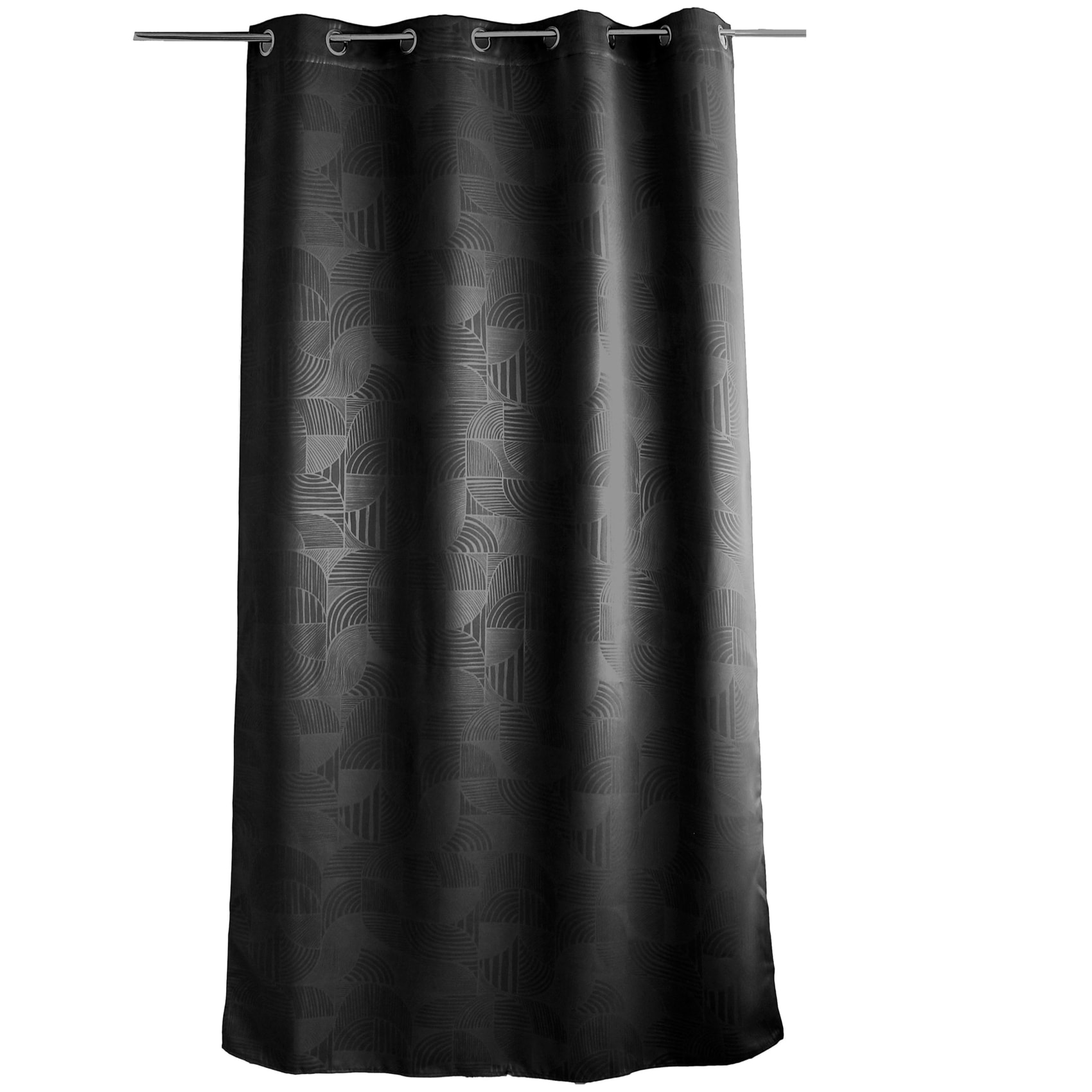 Rideau à oeillets occultant imprimé géométrique - Noir