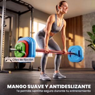 SPORTNOW Barra de Pesas 30 kg, Set de Pesas Ajustables con Barra de Acero de 140 cm, 8 Discos de 4x5kg, 2x2,5kg, 2x1,25kg, 2 Clips, Juego de Mancuernas para Entrenamiento de Fuerza en Casa Gimnasio