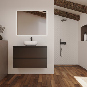 Conjunto de Baño Kaji | Mueble de Baño Suspendido | 100 cm Negro| Dos Cajones | Lavabo Ovalado sobre Encimera | No incluye Espejo | Alday