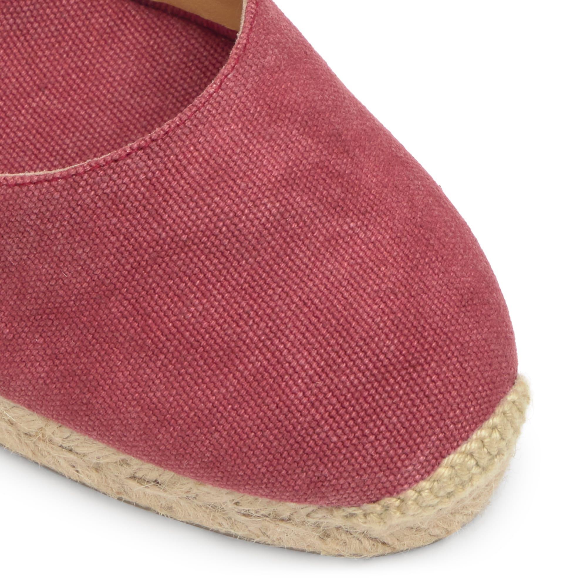 Alpargata de cuña 6 cm en lona de algodón con cintas al tobillo y talonera trenzada