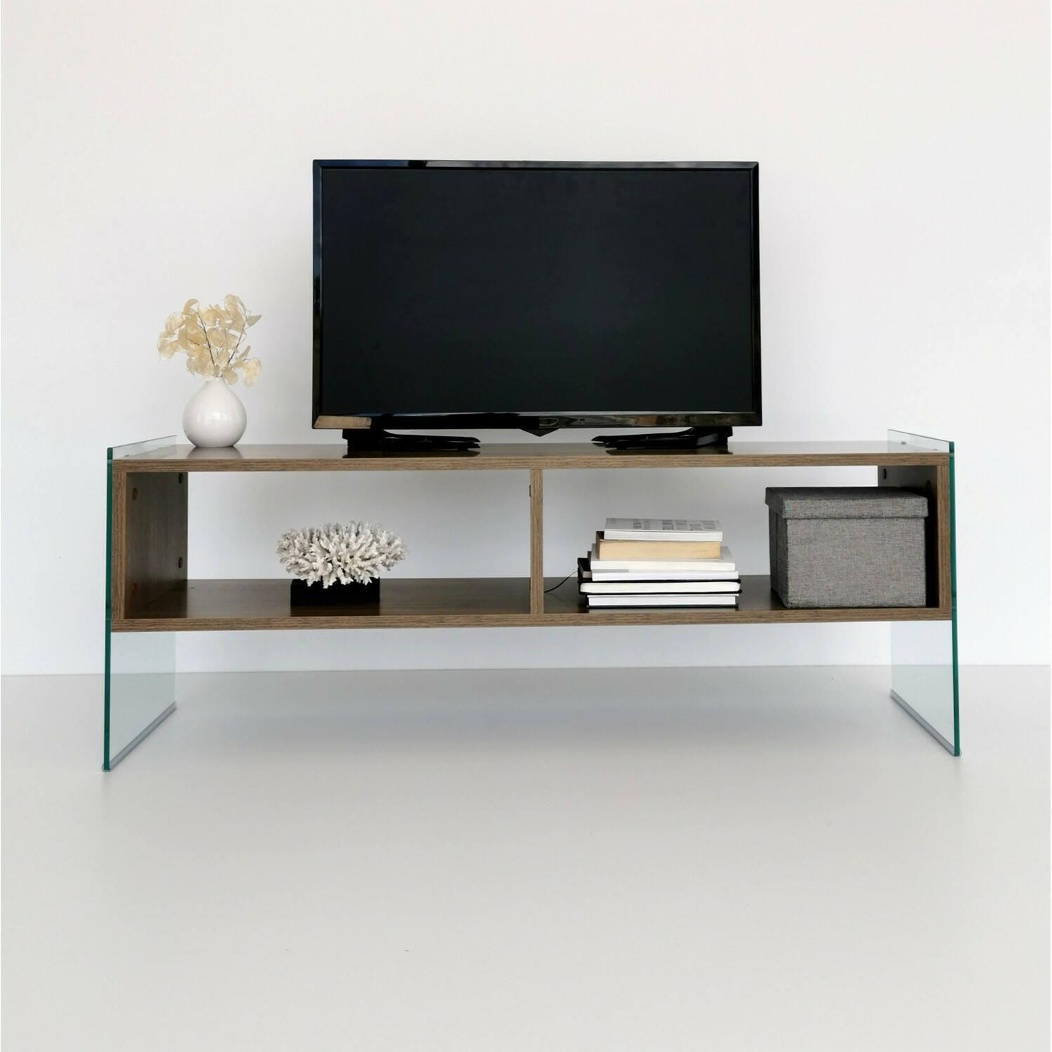 Mobile porta TV Dbennace, Credenza da soggiorno, Armadio basso per TV, Base parete attrezzata, 120x35h45 cm, Noce