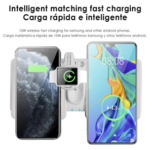 Estación de carga inalámbrica Qi compatible con carga rápida Fast Charge para iWatch, AirPods y 2 iPhone/Samsung/ Smartphones