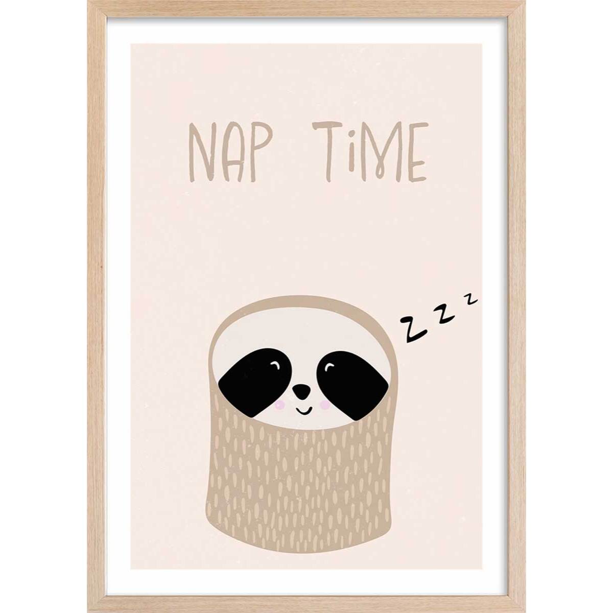 Affiche enfant paresseux  Affiche + cadre en bois - Chêne