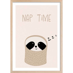 Affiche enfant paresseux  Affiche + cadre en bois - Chêne