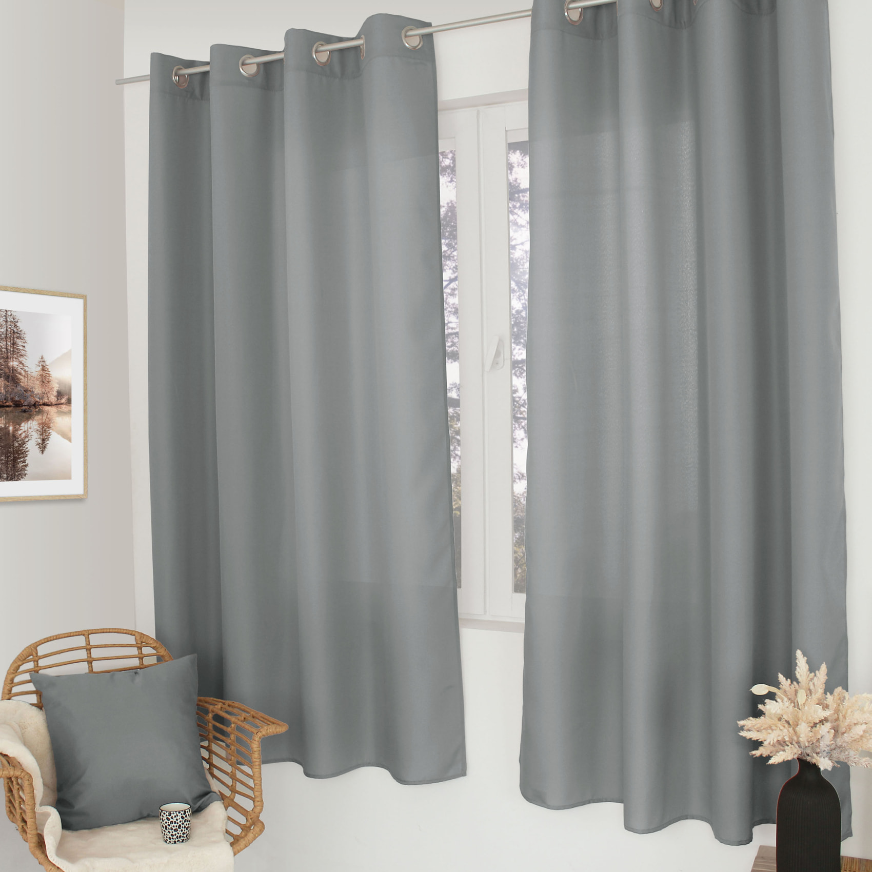 Rideau uni à oeillets - Gris clair