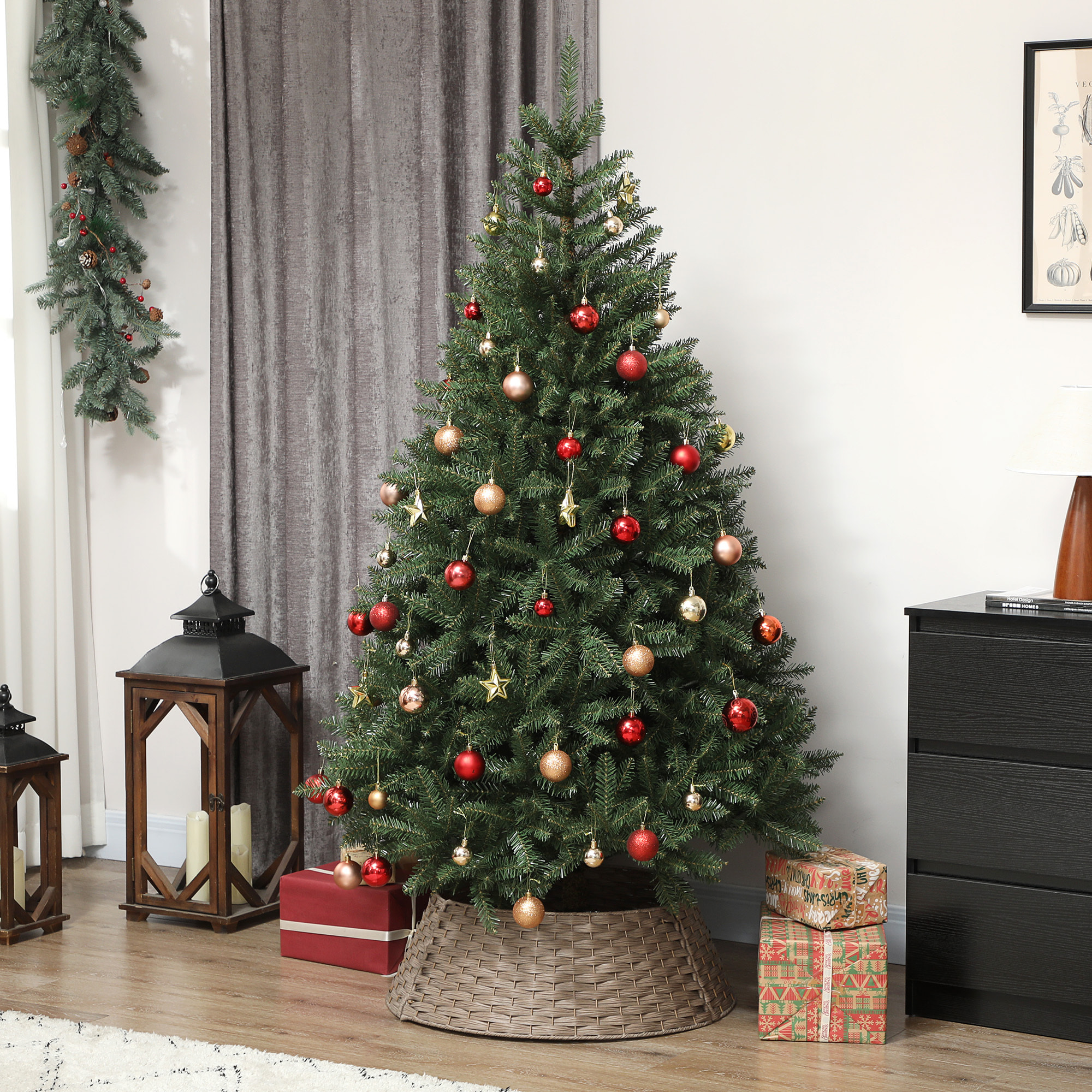 Falda para Árbol de Navidad Rústico, Diseño Tejido, Cubre Pie para Árbol de Navidad Desmontable para Fiestas, Decoración Navideña, Ø68x22 cm, Café