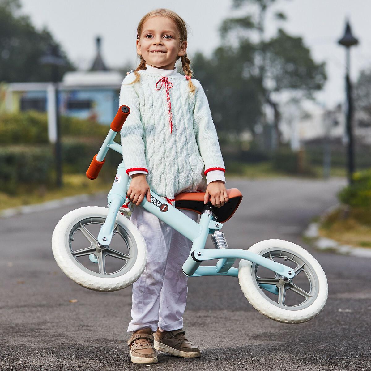 Draisienne enfant roues 12'' suspension selle hauteur réglable acier bleu ciel