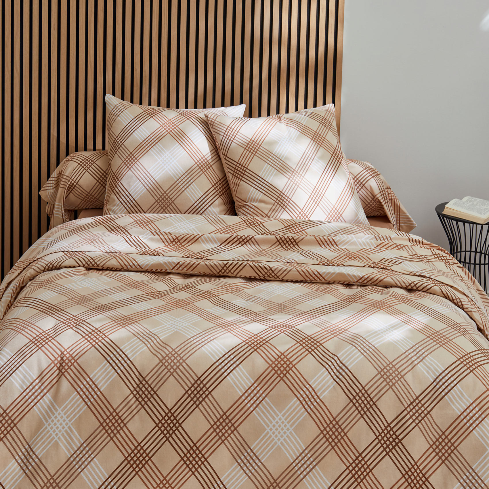 Parure de couette en flanelle au look graphique - Beige foncé