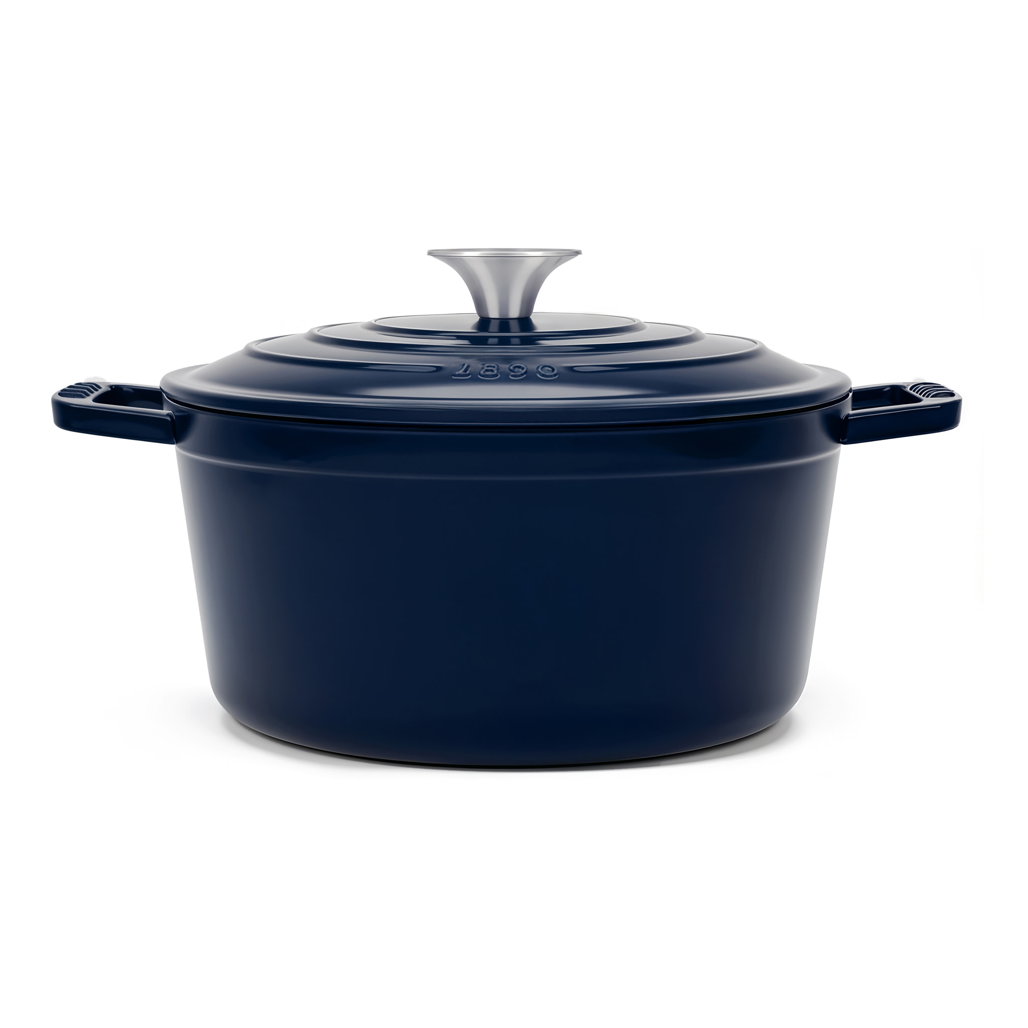 La Fonderie 1890 ALMA22, Cacerola de hierro fundido, 22 cm, 3,3L, azul marino, compatible con todos los fuegos, inducción, gas, parrilla y horno
