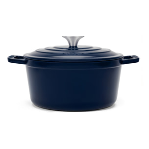 La Fonderie 1890 ALMA22, Cacerola de hierro fundido, 22 cm, 3,3L, azul marino, compatible con todos los fuegos, inducción, gas, parrilla y horno