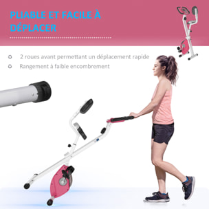 Vélo d'appartement pliable - collaboration Aosom.fr x FFHandball - 8 niv. résistance magnétique réglable - rose