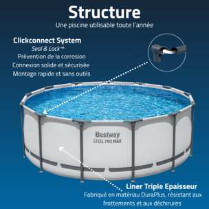 Bestway Piscine hors sol tubulaire ronde Bestway Steel Pro Max 396 x 122 cm gris clair