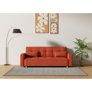 Canapé scandinave convertible 3 places en velours côtelé terracotta COOPER
