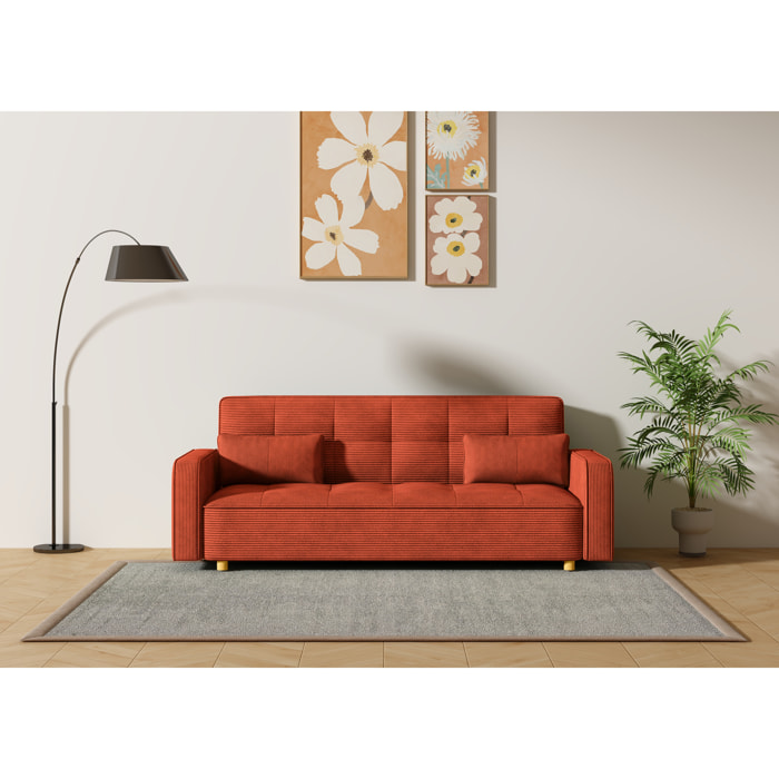 Canapé scandinave convertible 3 places en velours côtelé terracotta COOPER