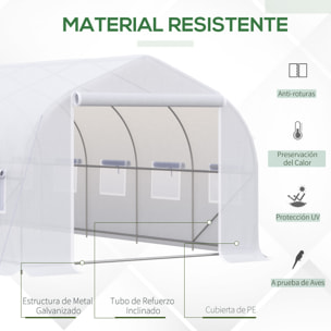 Invernadero de Túnel 595x300x200 cm Invernadero de Jardín Grande con 12 Ventanas y Puerta Enrollable con Cremallera Macro de Metal Resistente para Cultivo Plantas Blanco