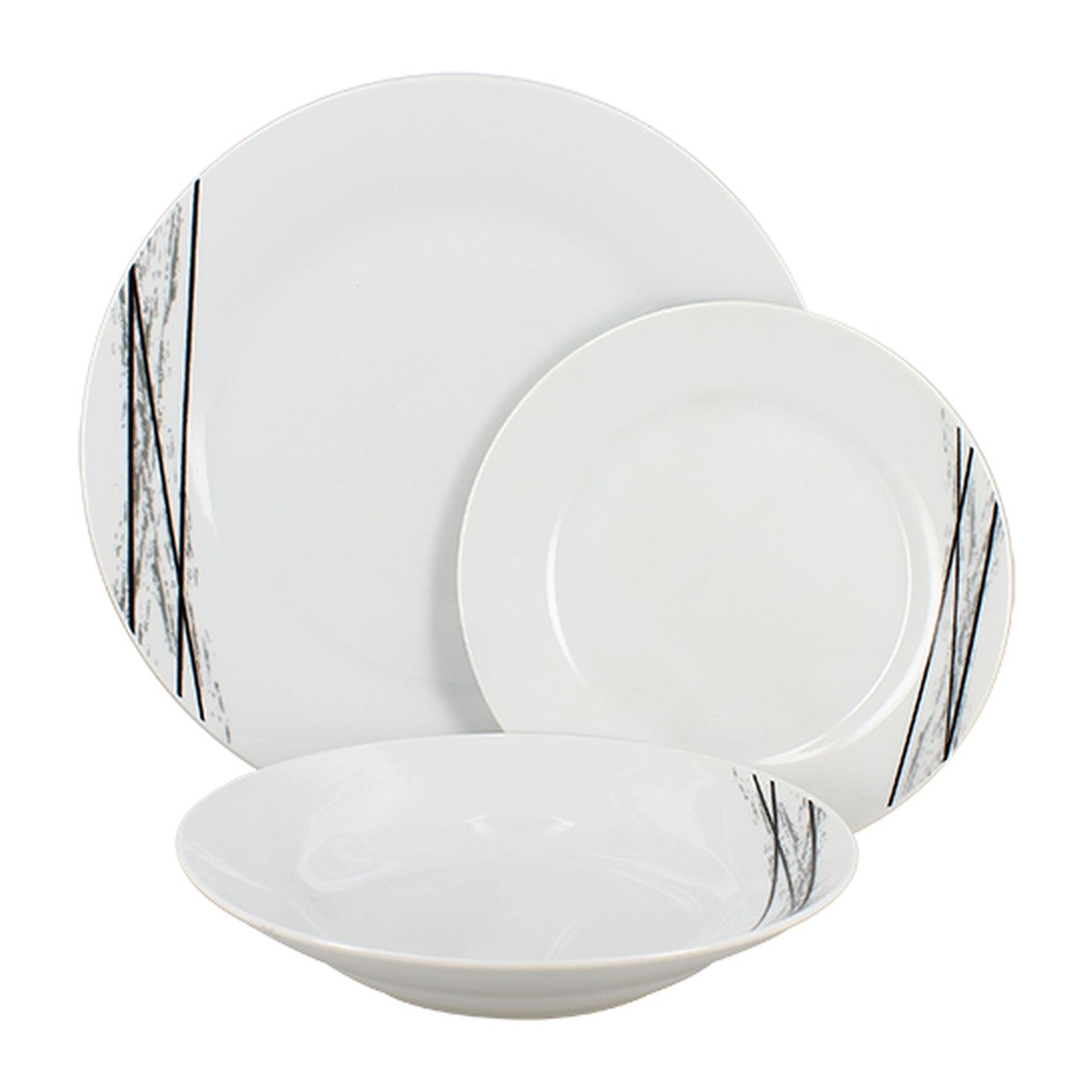 Lot de 6 assiettes creuses porcelaine blanche à rayures noires 20cm CARBONE