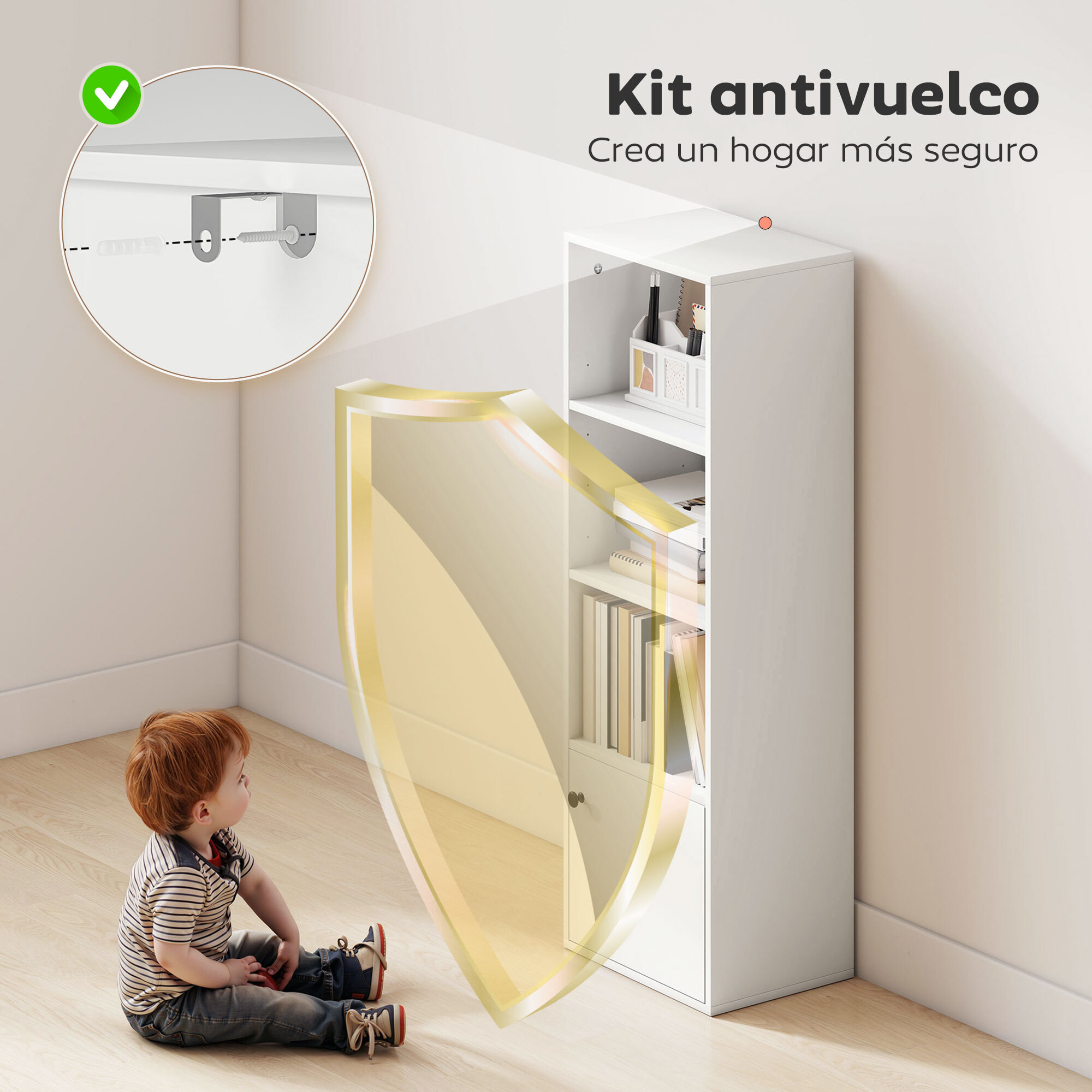 Librería de 4 Niveles, Estantería para Libros con Estantes Ajustables y Puerta, Estantería Moderna, 40x30x120 cm, para Salón, Dormitorio, Estudio, Oficina, Blanco