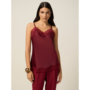 Oltre - Top lingerie in raso e pizzo - Bordeaux