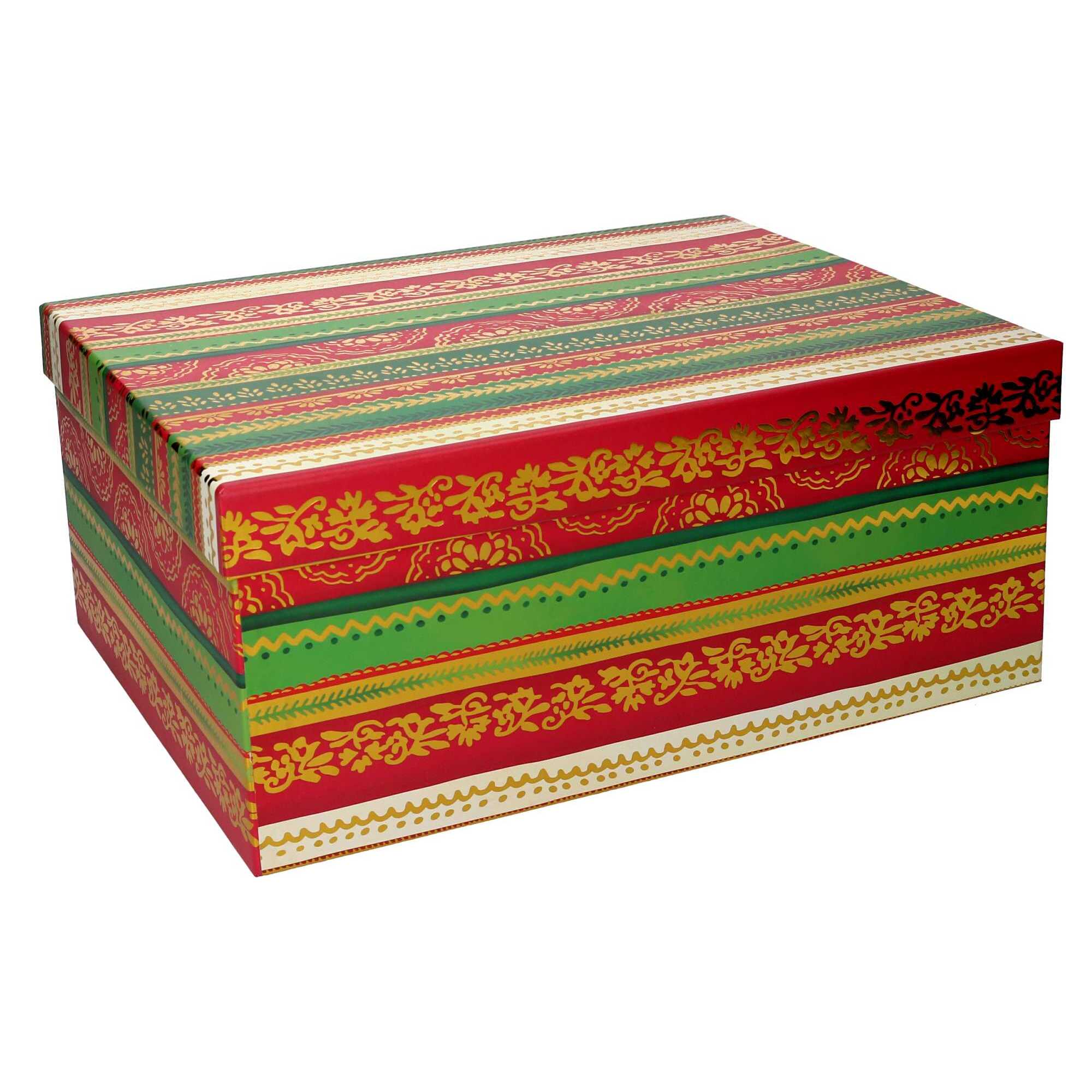 Set di 10 scatole in cartone a righe verde, rosso e oro rettangolare