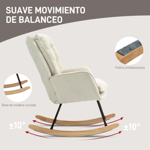 Mecedora Tapizada en Chenilla Silla Mecedora con Patas de Madera de Haya y Reposabrazos Mecedora para Lactancia Carga 120 kg para Dormitorio Salón Beige