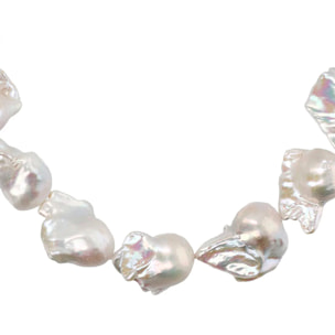 PERLAVIVA - Collana Girocollo in Argento 925 placcato Oro Giallo 18Kt con Perle Scaramazze Bianche d'Acqua Dolce Ø 13/14 mm