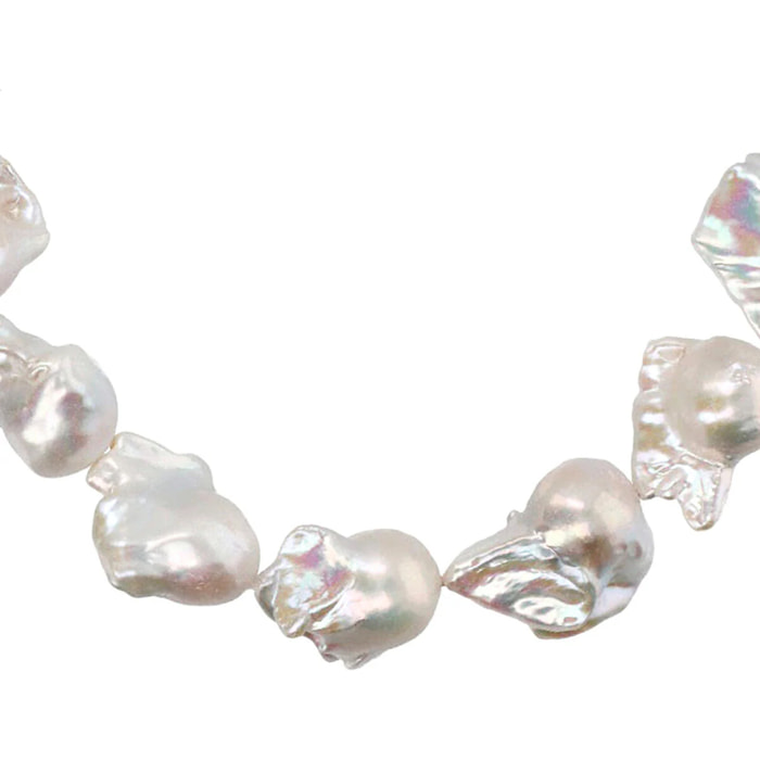 PERLAVIVA - Collana Girocollo in Argento 925 placcato Oro Giallo 18Kt con Perle Scaramazze Bianche d'Acqua Dolce Ø 13/14 mm