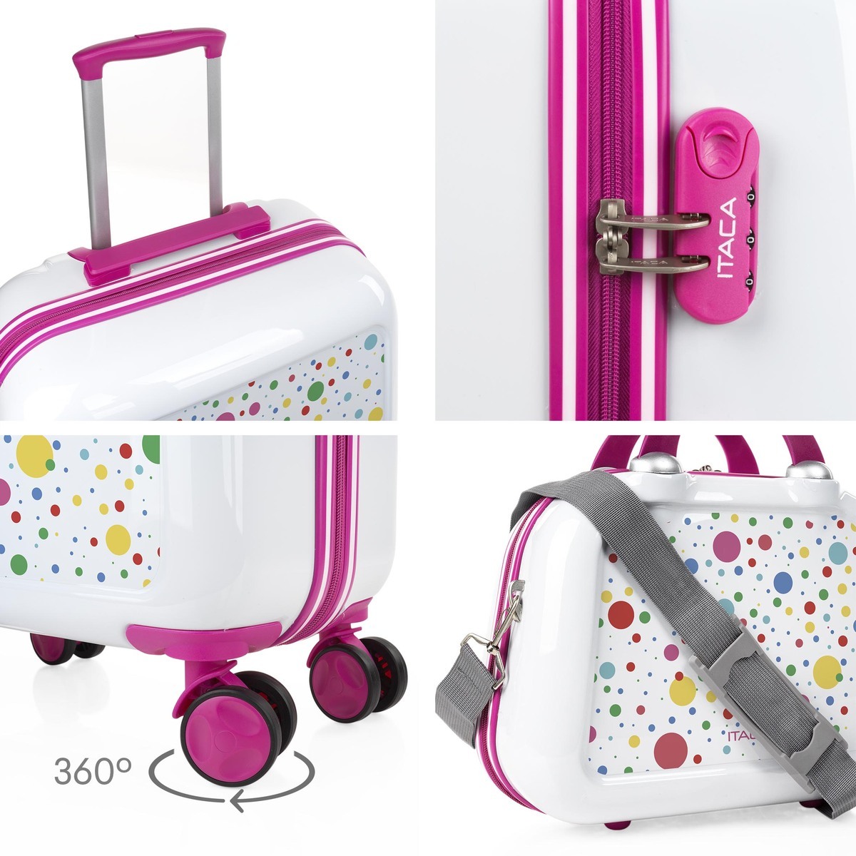Juego De Maletas Pc Itaca Base Blanco/Fucsia Blanco Dots