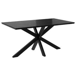Tom - table à manger - plateau effet marbre - pieds en métal - 4 à 6 personnes - Noir