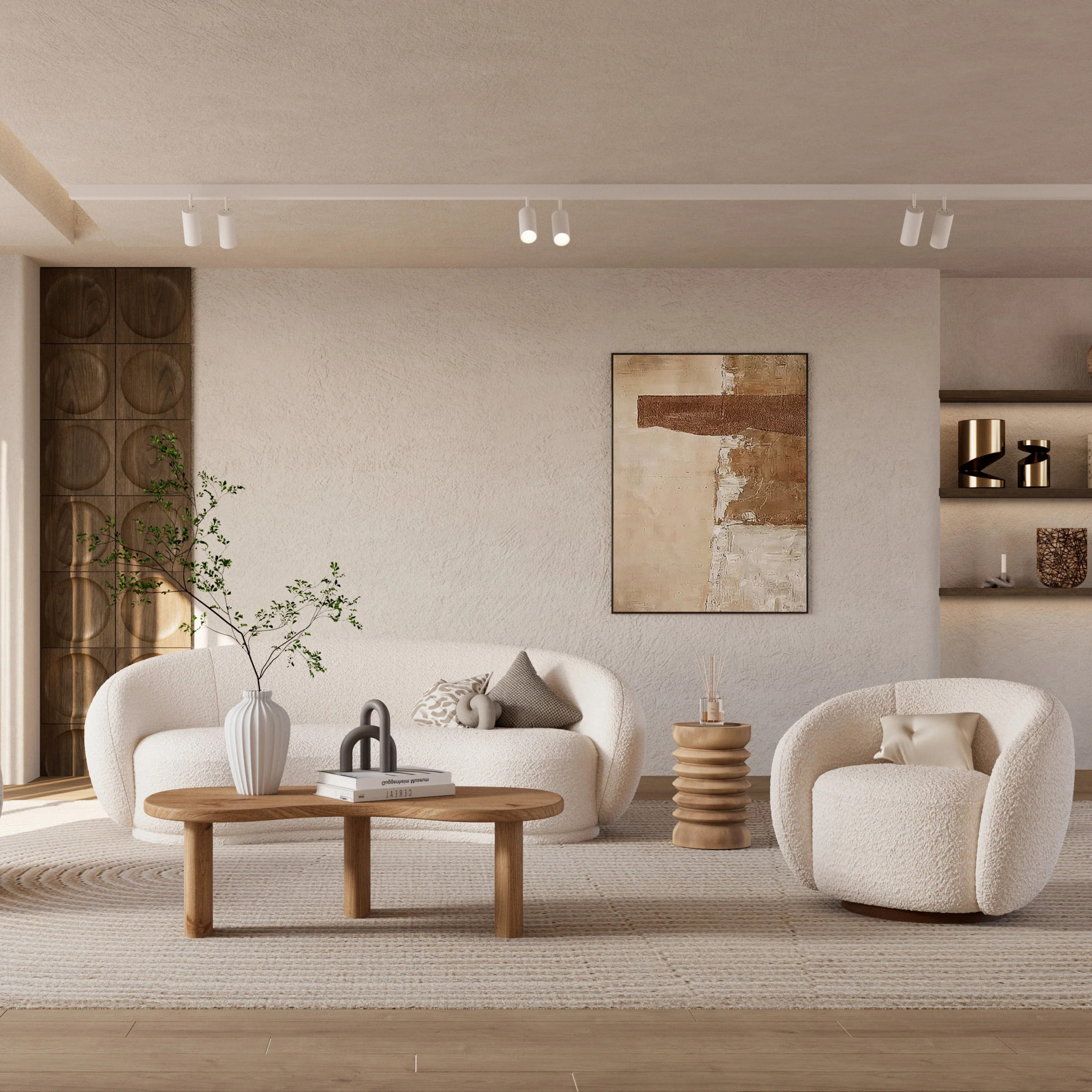 Fauteuil pivotant en tissu bouclé blanc - Naya