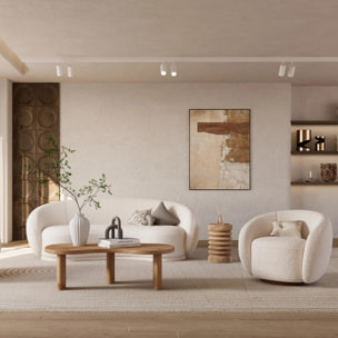 Fauteuil pivotant en tissu bouclé blanc - Naya