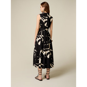 Oltre - Vestido flare en popelina estampada - Negro